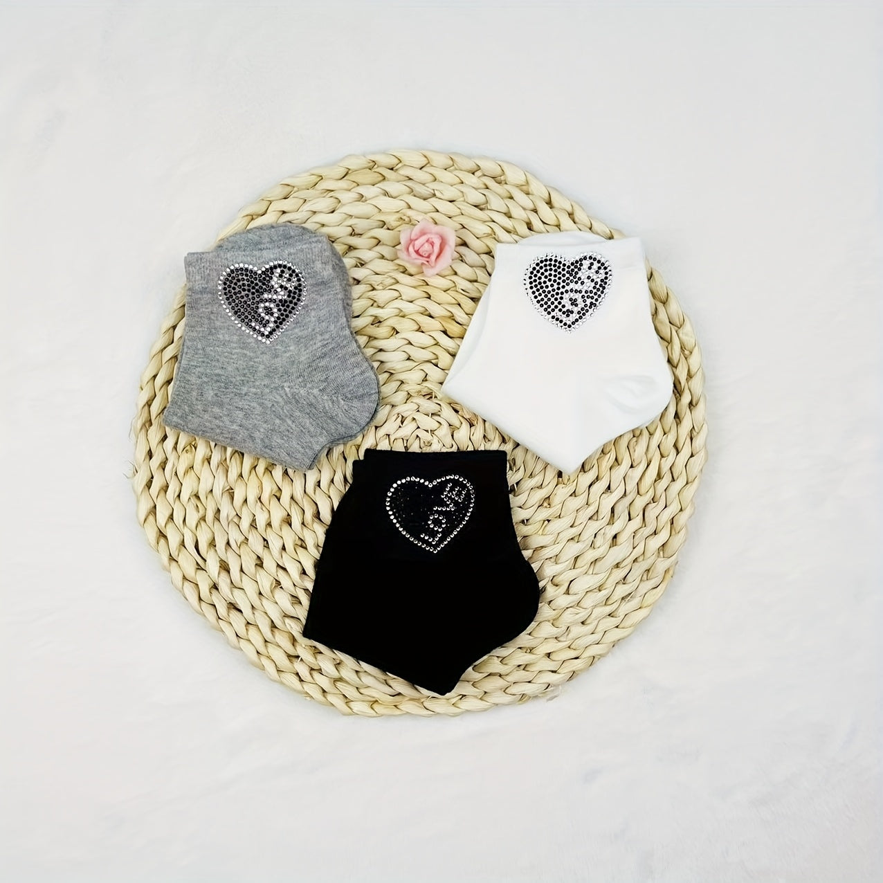 Heart Rhinestone Socks - Women's Crew Short Socks