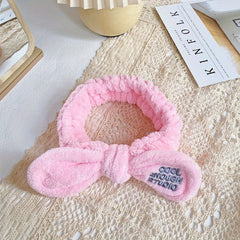 Soft Plush Bowknot Headband Elastic Headband for Spa Makeup