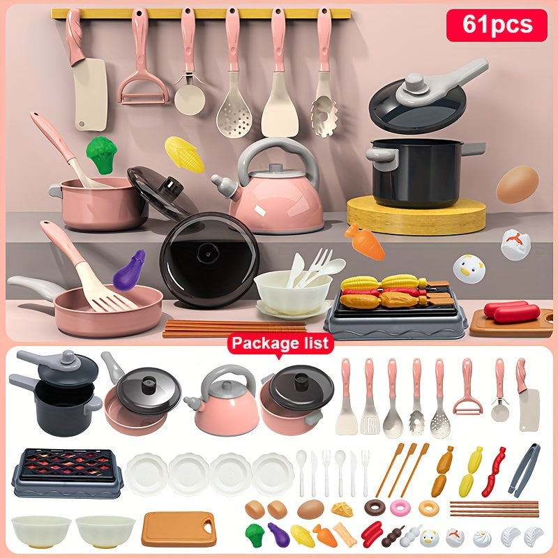 Children's Mini Kitchen Set 110pcs - Stove, Cookware, Utensils, Play Food