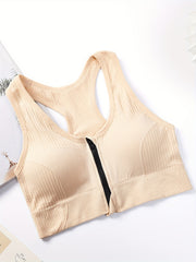 Racerback Zip Sports Bra Breathable Workout Tank Bra