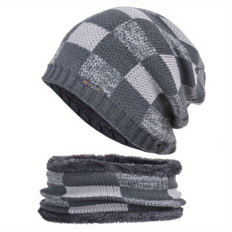 Unisex Thick Wool Knit Hat & Windproof Scarf Set for Outdoor