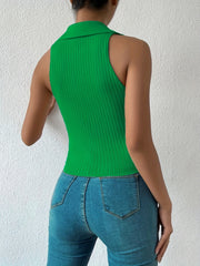 Knitted Polo Collar Top Sleeveless Tank