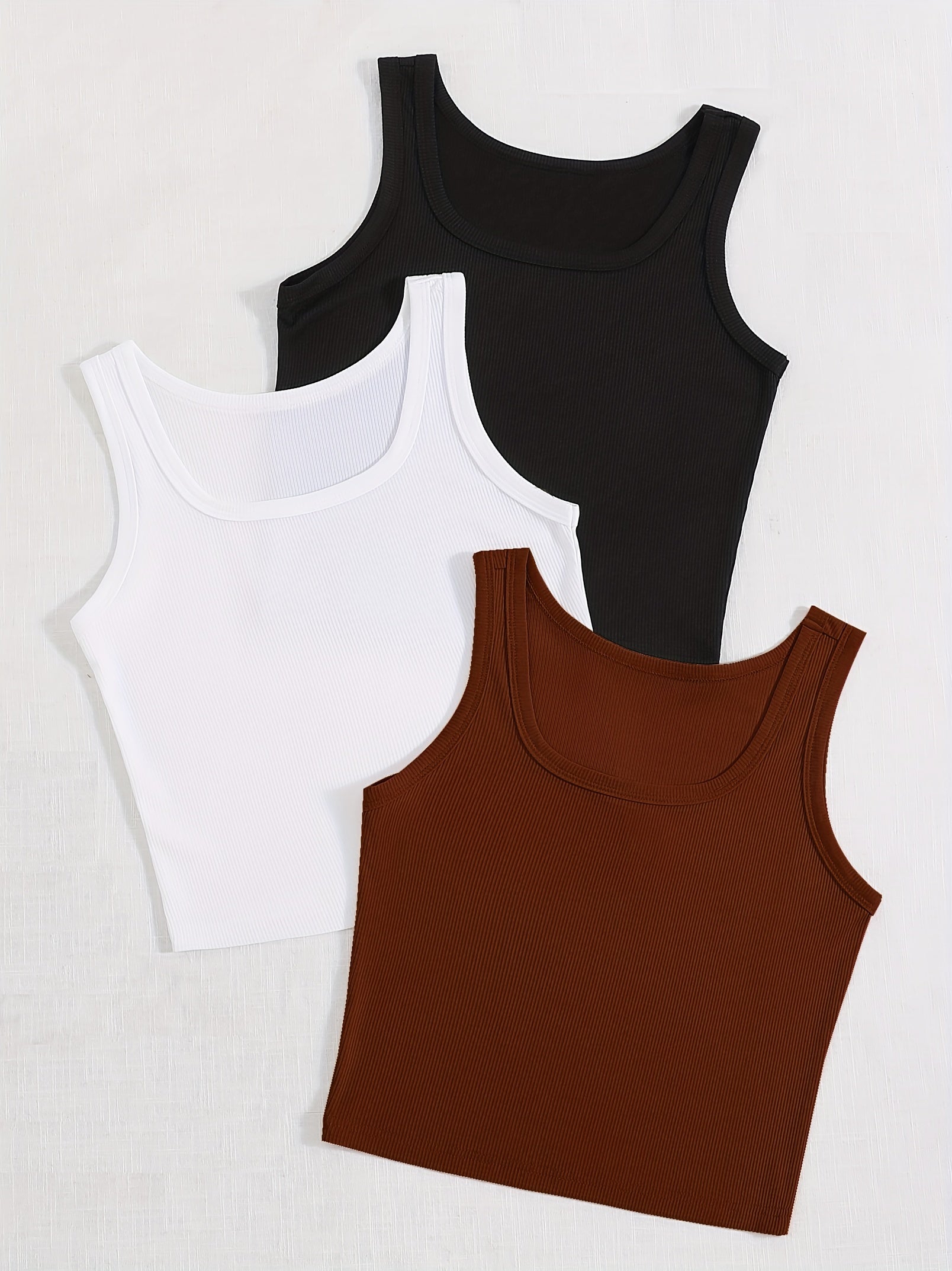 Solid Tank Top 3 Pack Sleeveless Scoop Neck Basic Summer Women's Clothing