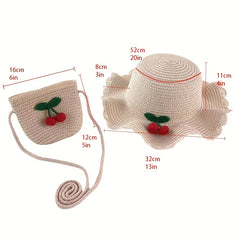Kids Princess Beach Hat Sun Hat Cherry Straw Hat For Girls