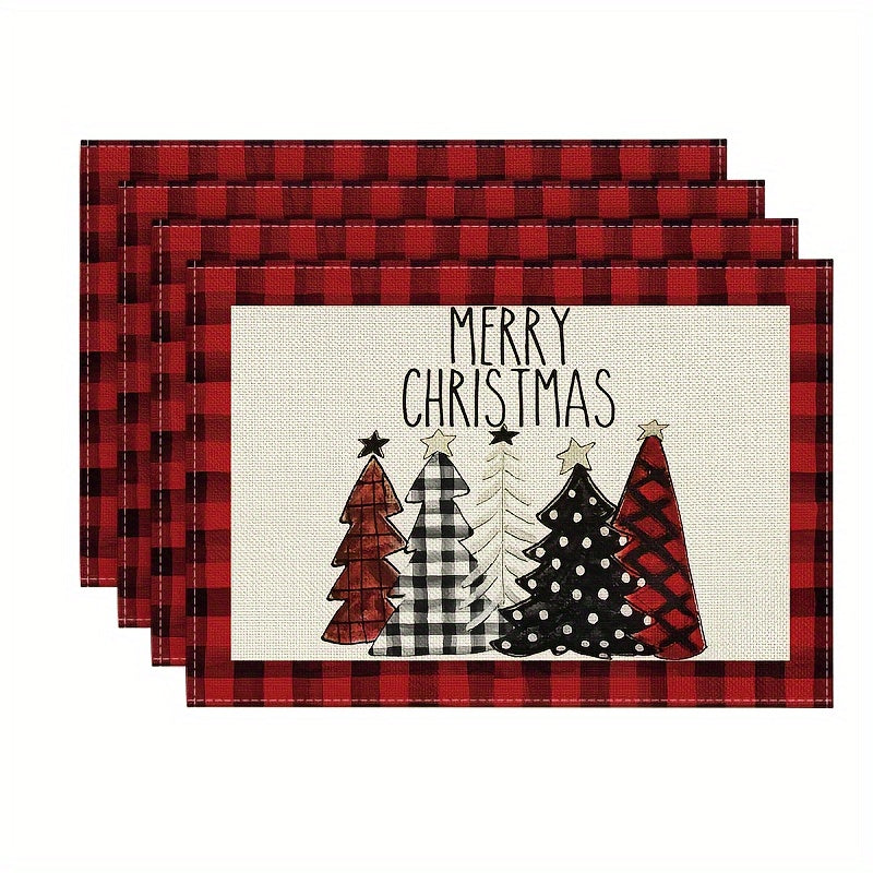4pcs Red Snowman Let It Snow Winter Placemat Set