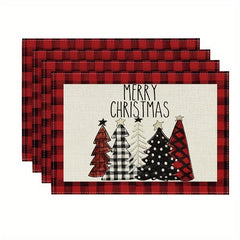 4pcs Red Snowman Let It Snow Winter Placemat Set