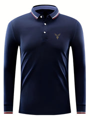 Men's Nib Print Golf Shirt Long Sleeve Collared Business Casual Moisture Wicking