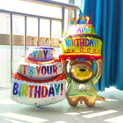 3 Layer Cake Aluminum Balloon Birthday Party Decoration with Colorful Candle