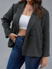  Grid Print Button Lapel Collar Blazer