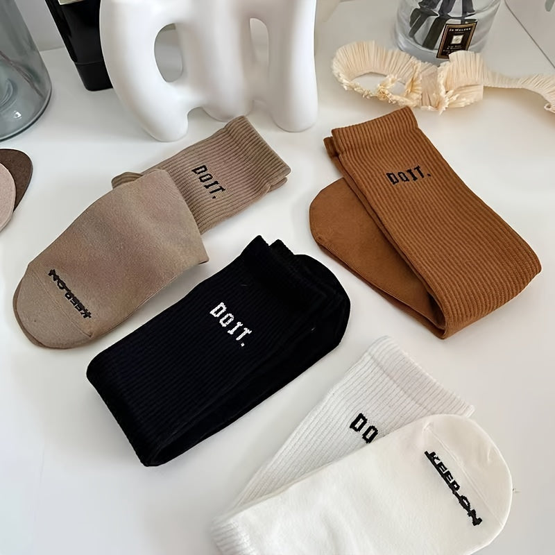 5 Pairs Letter Print Socks Women's Sports Stockings