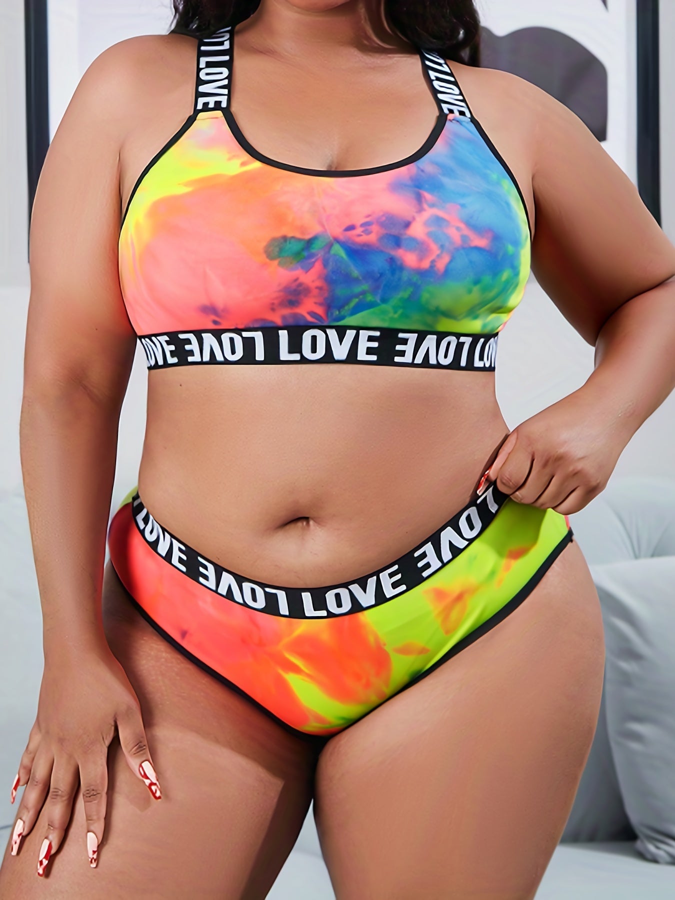  Tie Dye Cross Back Tank Bra & Panty Set