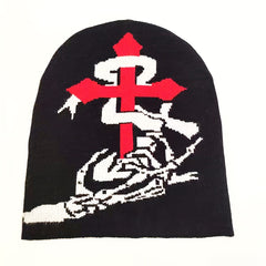 Cross Jacquard Beanie Hip Hop Unisex Warm Knit Hat Elastic Knitted Skull Cap