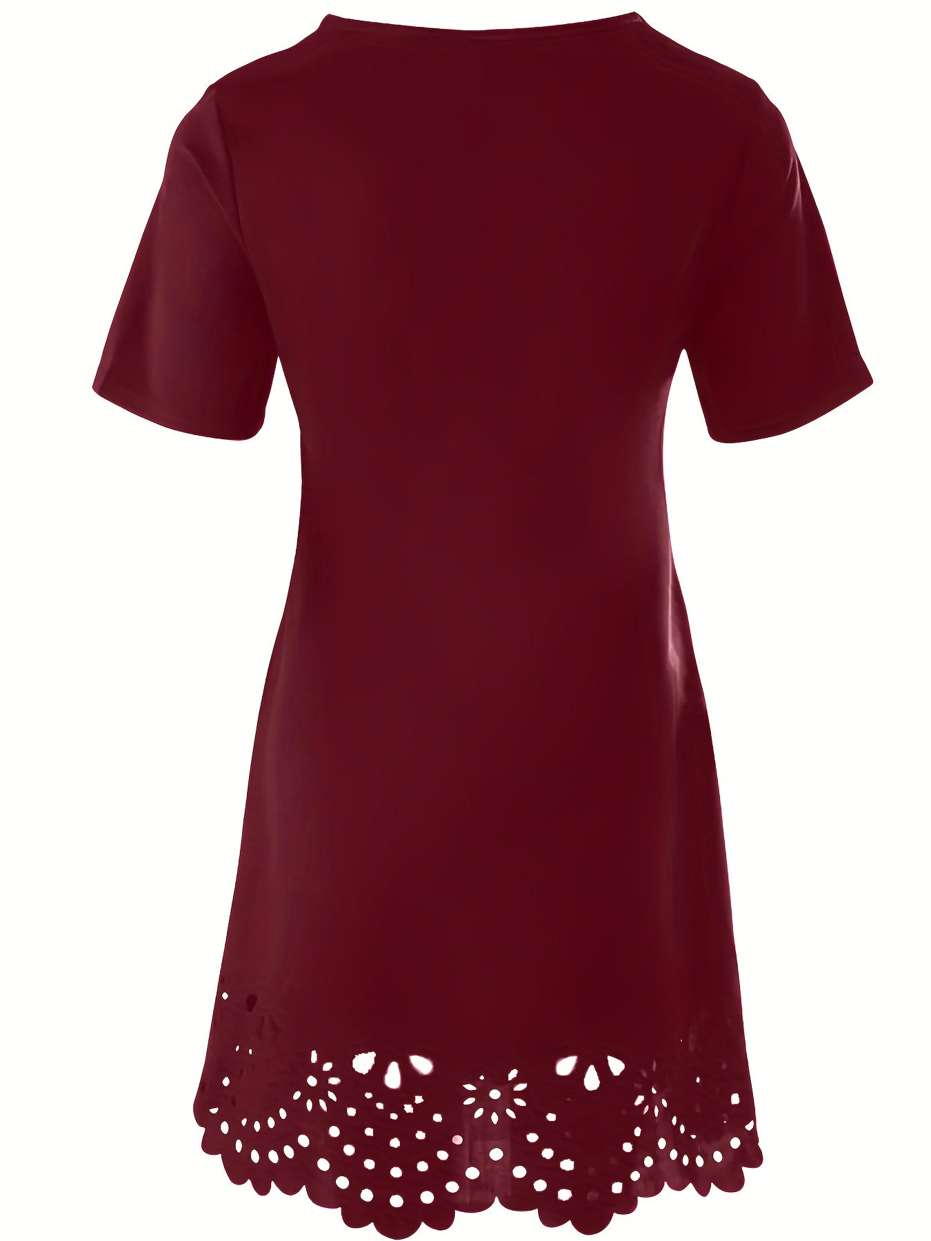  Casual Dress Women's Solid Cut Out Scalloped Trim Dress