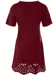  Casual Dress Women's Solid Cut Out Scalloped Trim Dress