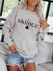 Letter & Lucky Clover Print Sweatshirt for Women
