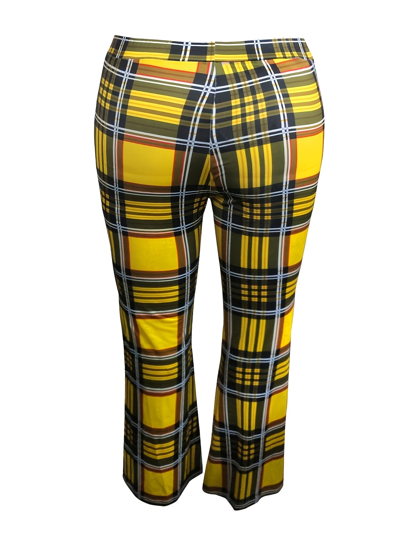  Plaid Print Flared Leg High Rise Pants