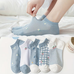 10 Pairs Strawberry Print & Low Cut Ankle Socks Women's Stockings