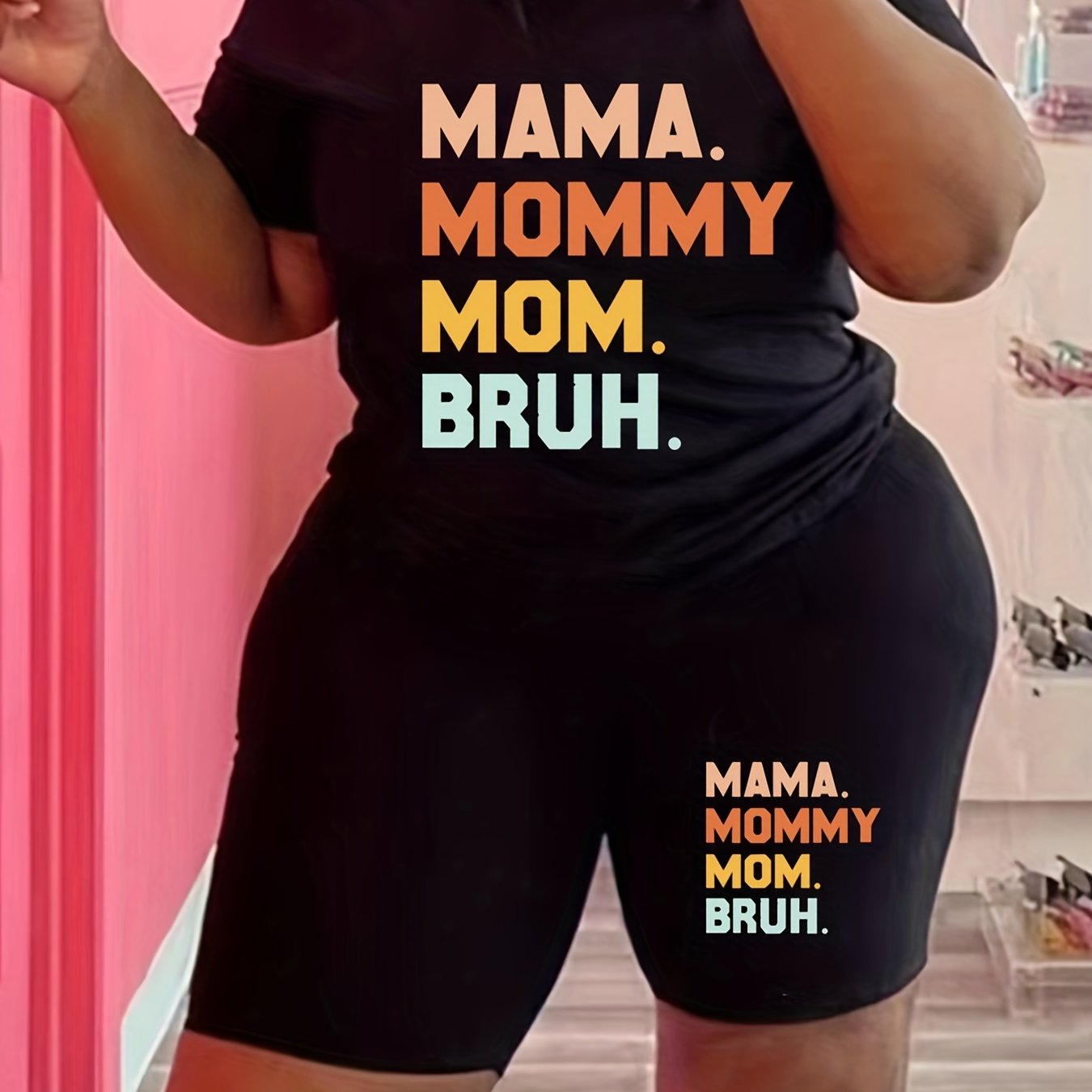  Casual Mother's Outfits 2 Piece Set Letter Print Crop Top & Shorts