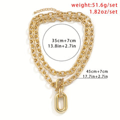 Geometric Round Buckle Chain Necklace Set