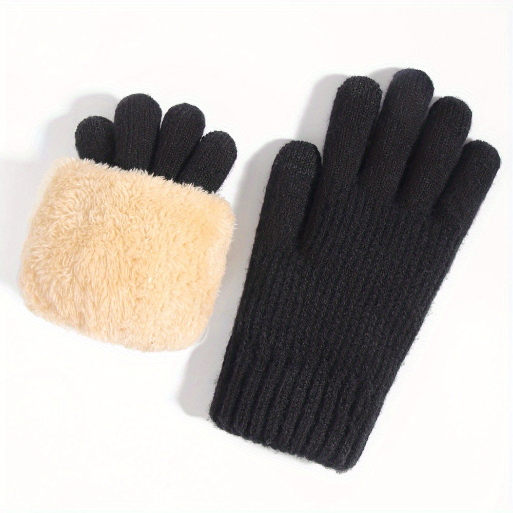 Double Layered Plush Knitted Touch Screen Gloves Winter Windproof