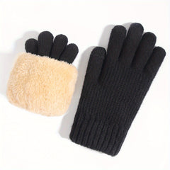 Double Layered Plush Knitted Touch Screen Gloves Winter Windproof