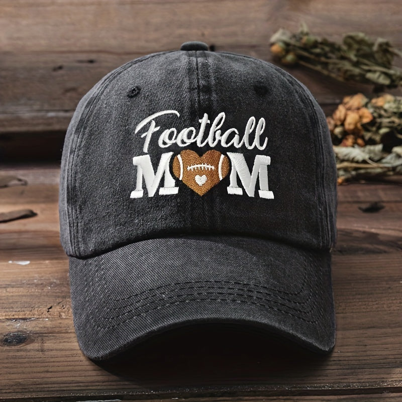 FOOTBALL MOM Baseball Cap Embroidery Washed Distressed Sun Hat