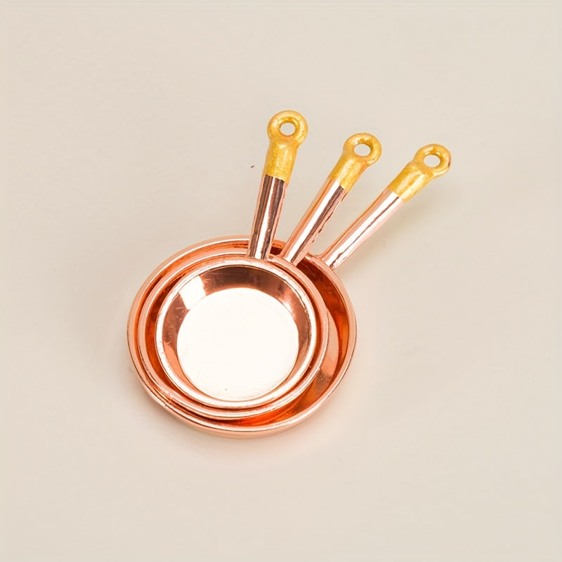 3pcs Mini Long Handle Pans Dollhouse Kitchen Accessories Food Play Scene Model