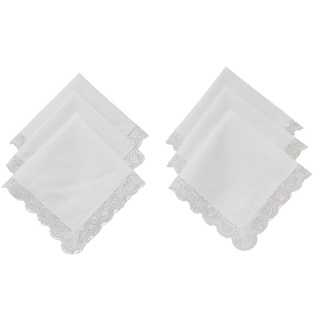 6pcs Lace Trim Handkerchief Set for Wedding Decoration DIY