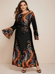 Floral Beaded Pearl Bell Sleeve Maxi Dress Plus Medium