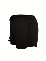  Basic Shorts Women's Plus Solid Elastic Waist Slight Stretch