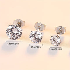 3pcs 925 Silver Stud Earrings Set For Women 4mm 5mm 6mm Gift