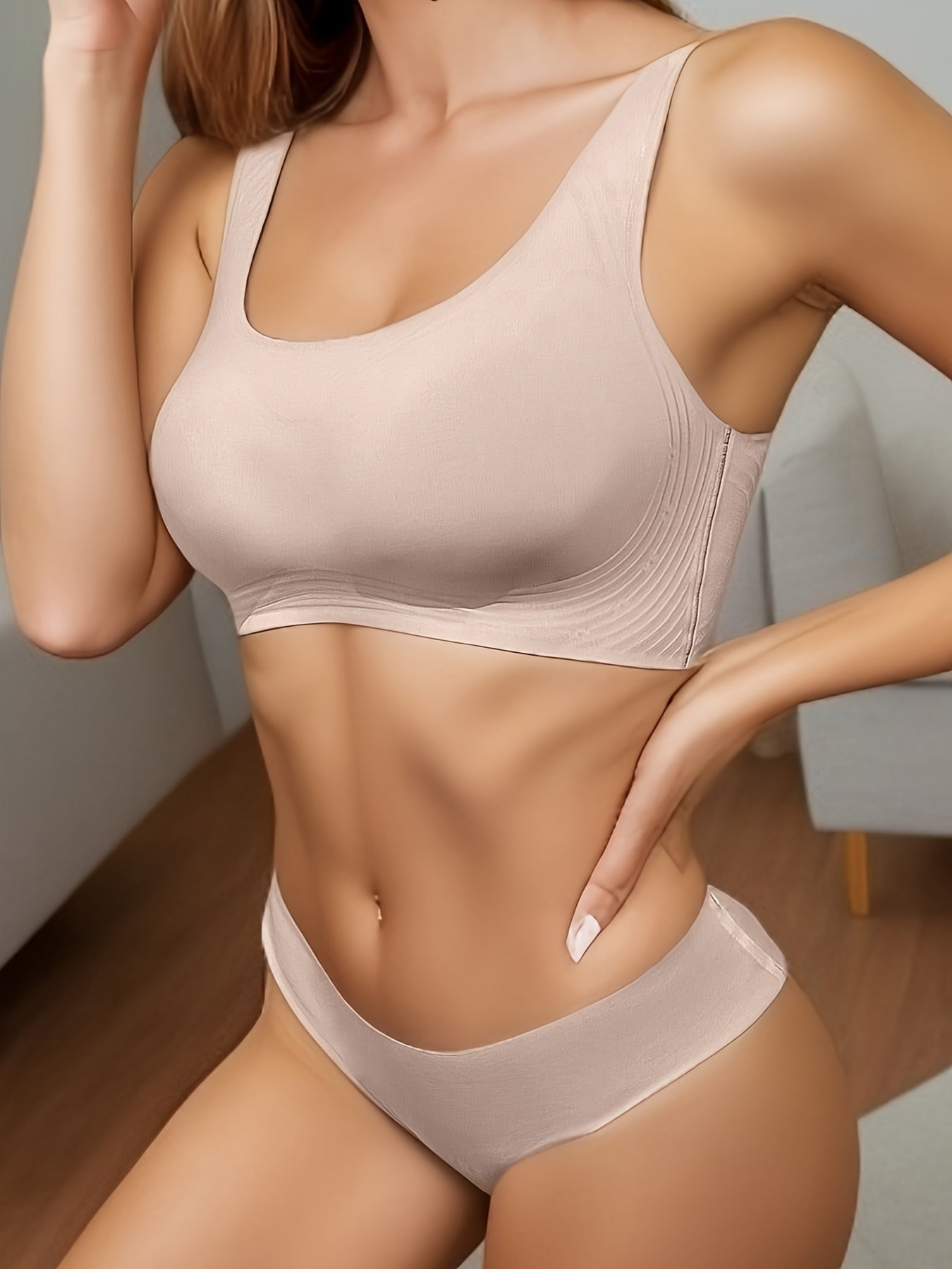 Solid Bra & Panties Set Full Coverage & Cut Out Lingerie Women's Underwear