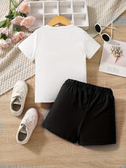 2pcs Girls Clothes Grandma Loves Me Graphic T Shirt Top & Shorts Set