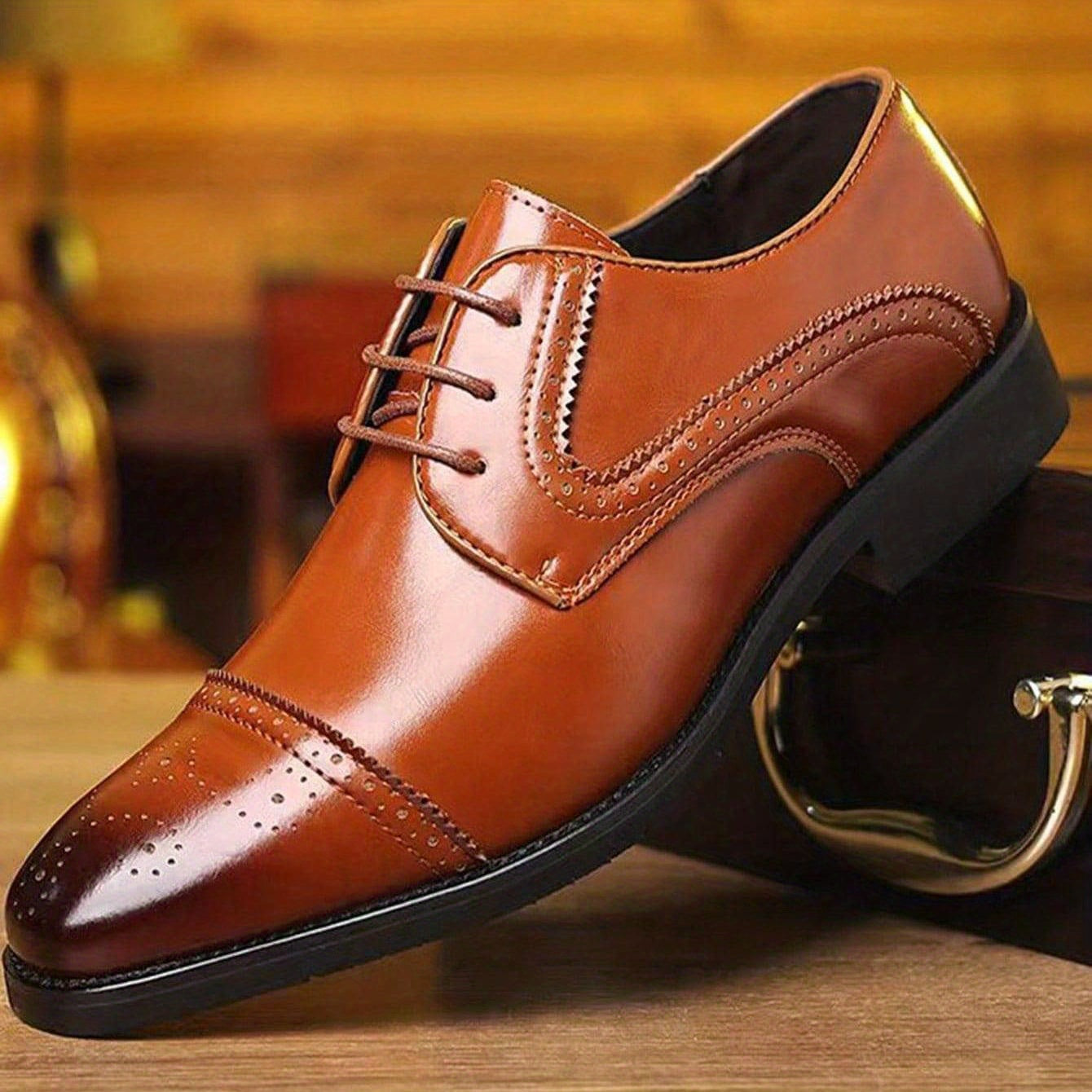 Men Ombre Perforated Lace up Oxford Shoes Non Slip Formal Shoes