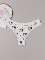 5 Pack Plus Size Panties Set Women's Plus Cat & Heart & Daisy Print