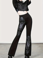  Gothic Pants Women's Plus Graphic Print Flared Leg Trousers