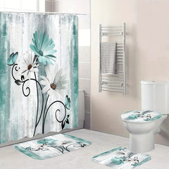 Butterfly Flower Shower Curtain Set