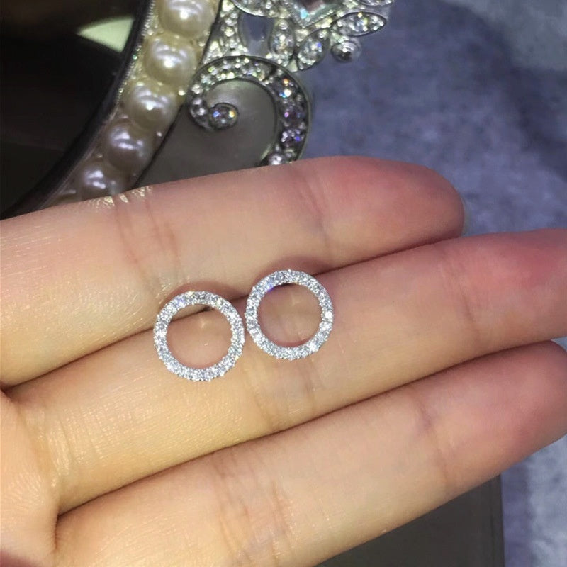 925 Silver Circle Hoop Drop Earrings with Zircon Studs
