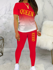 Plus Size Ombre Letter Print Crew Neck Top & Leggings Set