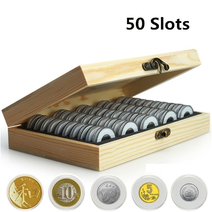 50 100 Slots Coin Collections Wooden Display Case