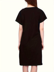 Kitty Print NightDress Short Sleeve Crew Neck Sleepwear Pajama Dress