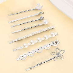 8pcs Pearl Beads Hair Clip Flower Hairpin Barrette