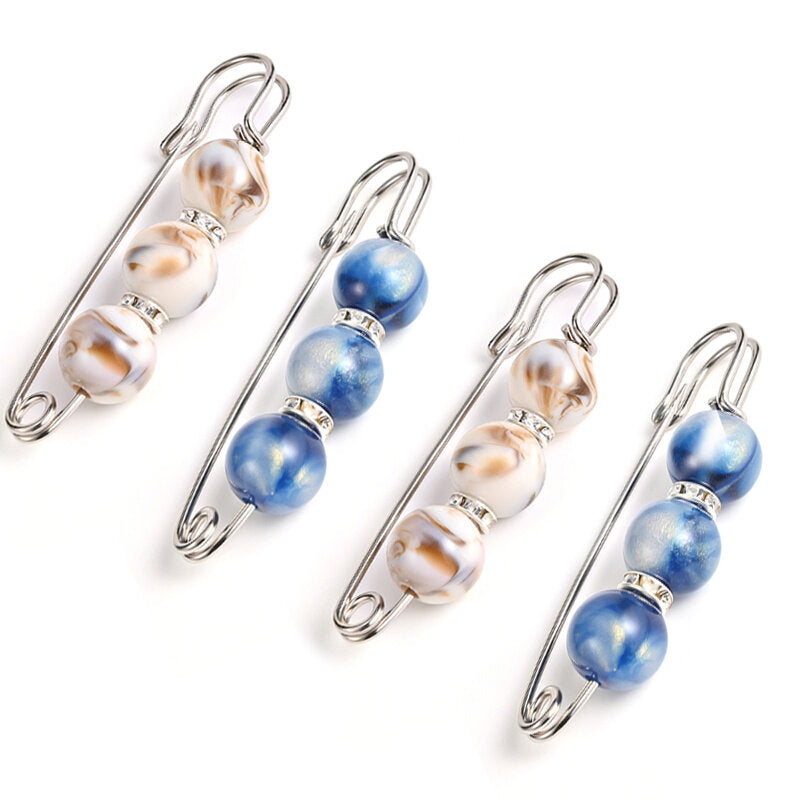 4Pcs Colorful Faux Pearl Brooch Set Lapel Pin Dress Sweater Accessories