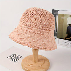 Hollow Crochet Breathable Sun Hat Solid Bucket Hat Thin Cloche Hats