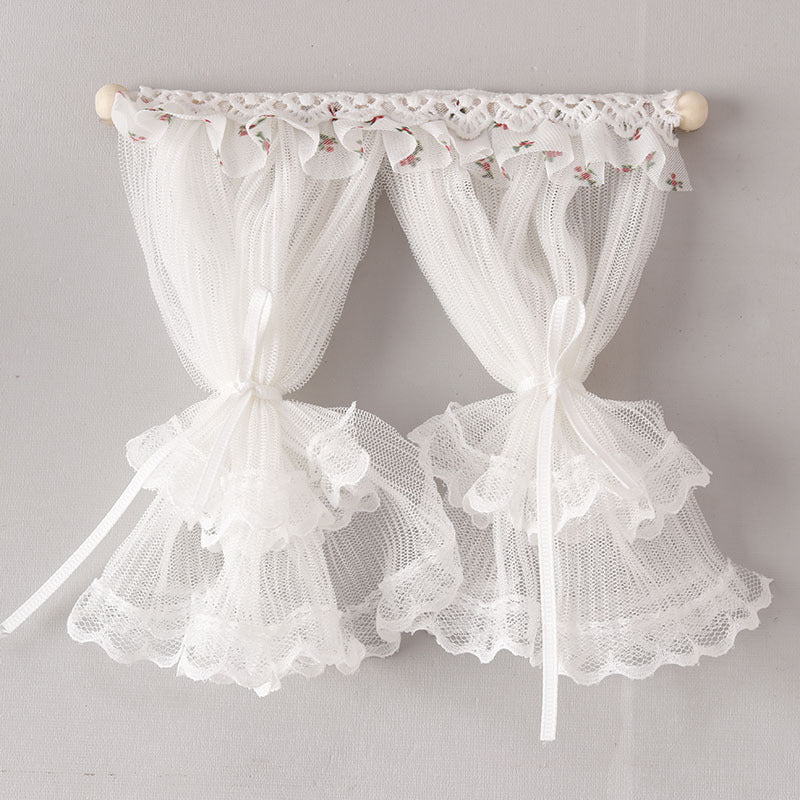 Charming 1:12 Dollhouse Curtains Floral Lace Detailing Ideal Home Decor Gift