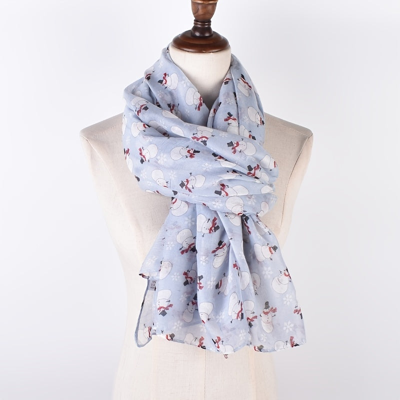 Christmas Snowflake Snowman Scarf Lightweight Shawl