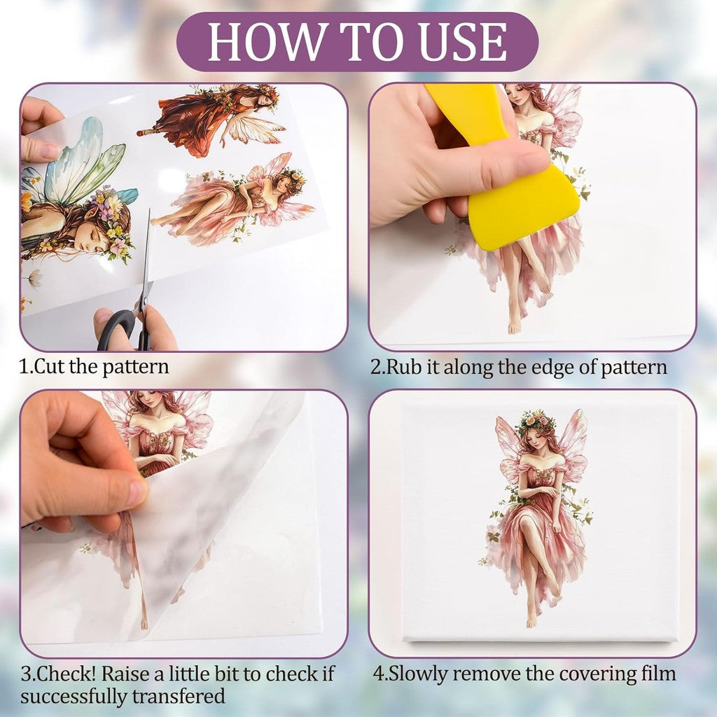 3pcs Fairy Rub On Transfer Stickers - Waterproof Decals for DIY Scrapbook