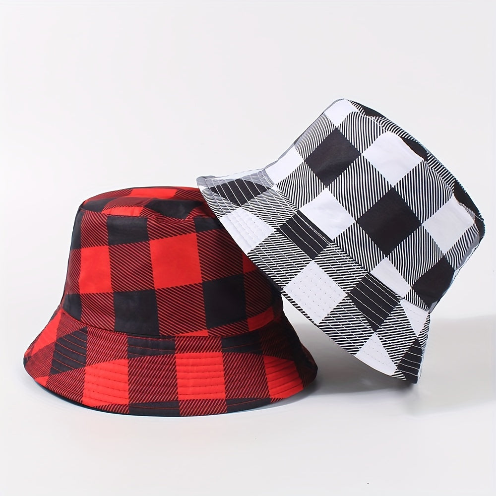 Chessboard Pattern Reversible Bucket Hat Unisex Fisherman Cap