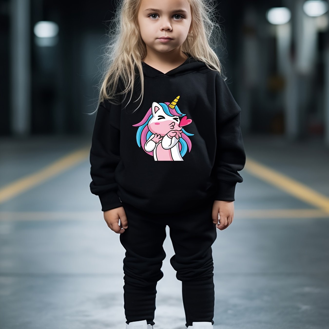 OERYUI Naughty Unicorn Print Hooded Pullover Pants Set For Sports