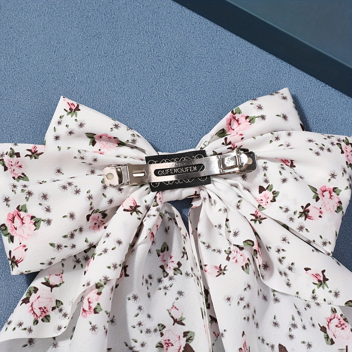 Floral Bow Hair Clip French Barrette Long Tail Non Slip Decoration